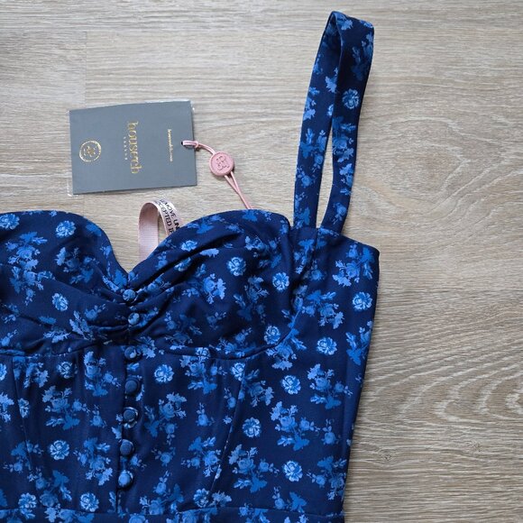 HOUSE OF CB “Savia” Floral Corset Bodysuit in sapphire blue Small  New With Tags - Picture 7 of 17